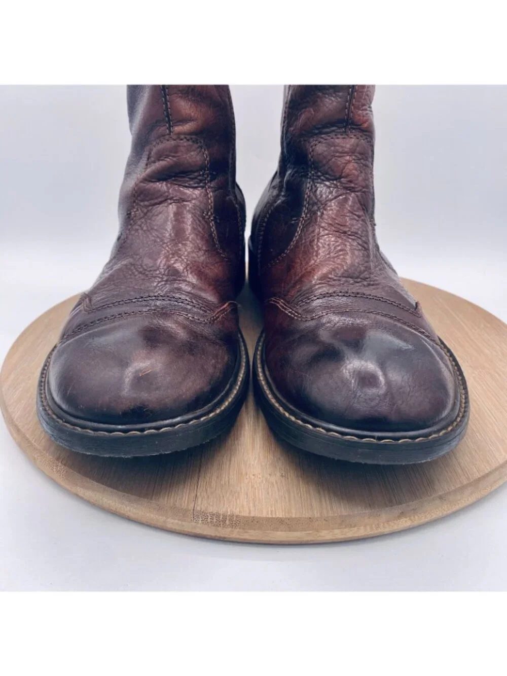 Aldo Shoes Mens 11 44 Brown Leather Cap Toe Ankle Boots Zip Hipster